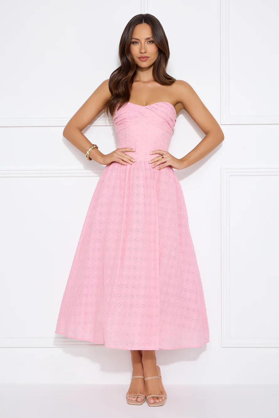City Of Stars Strapless Embroidered Midi Dress Pink