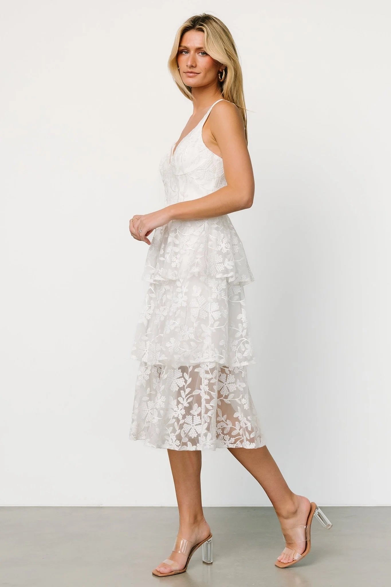 Giavanna Tiered Midi Dress | Off White