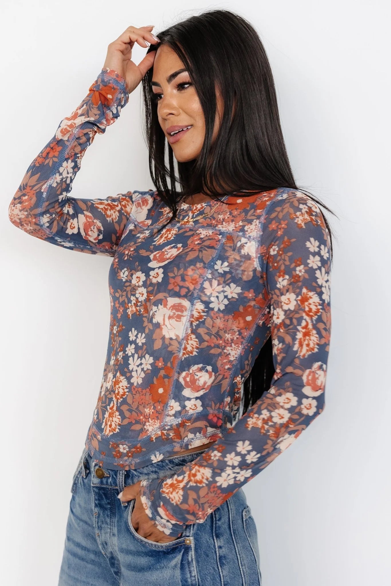 Jaynie Sheer Top | Slate Floral