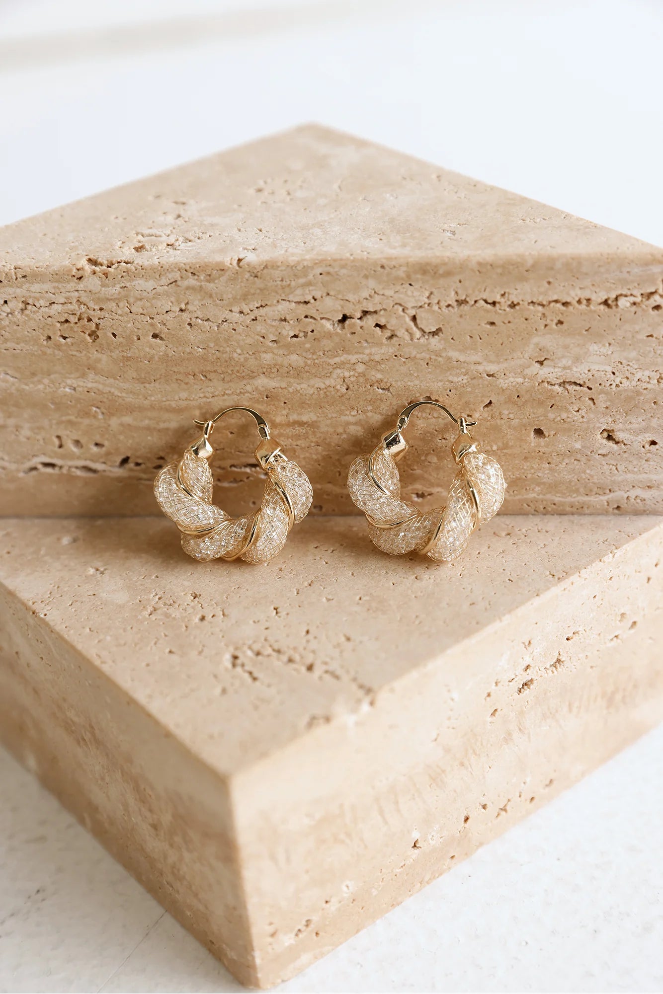 18k Gold Plated Sparkle Twist Hoop Earrings Gold