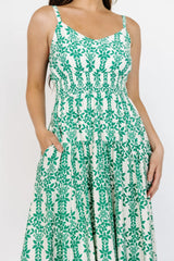 Thebes Tank Midi Dress | Green Print
