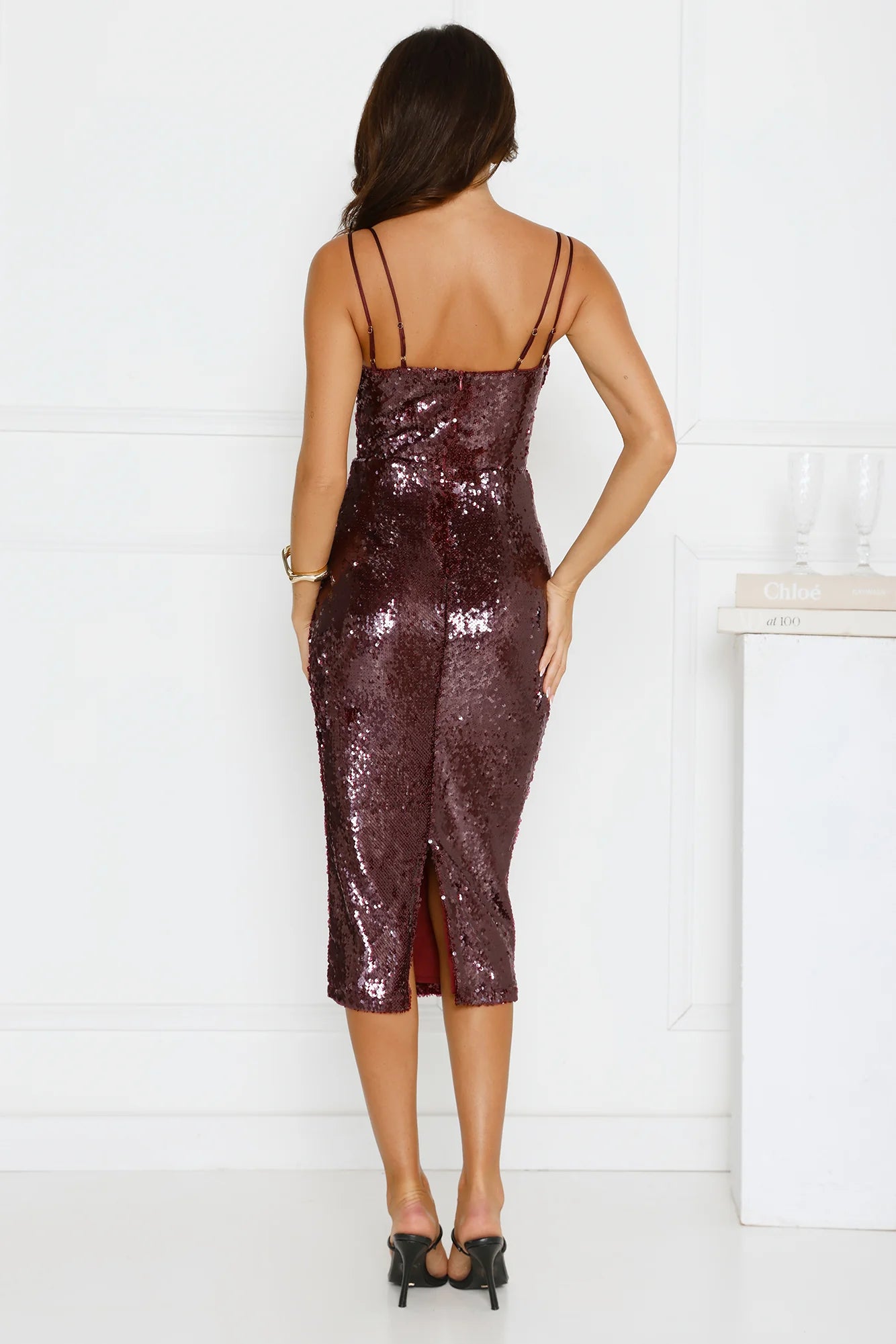 Dazzling Luxe Sequin Midi Dress Merlot