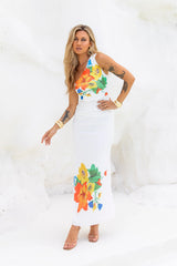 Bloomin' One Shoulder Mesh Maxi Dress White