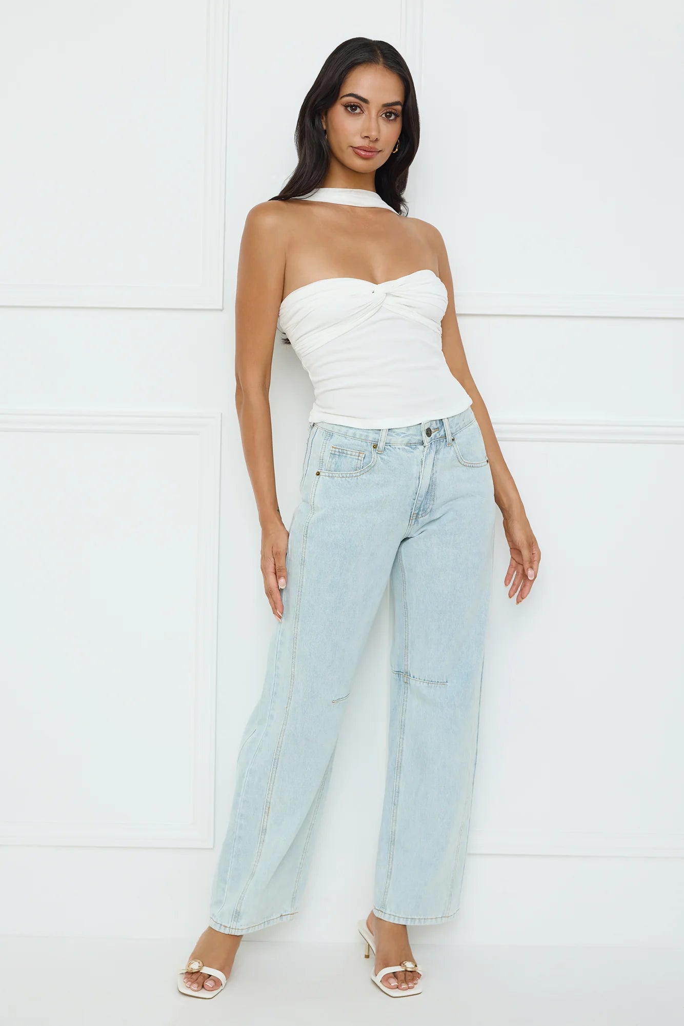 Club Luxe Mesh Halter Top White
