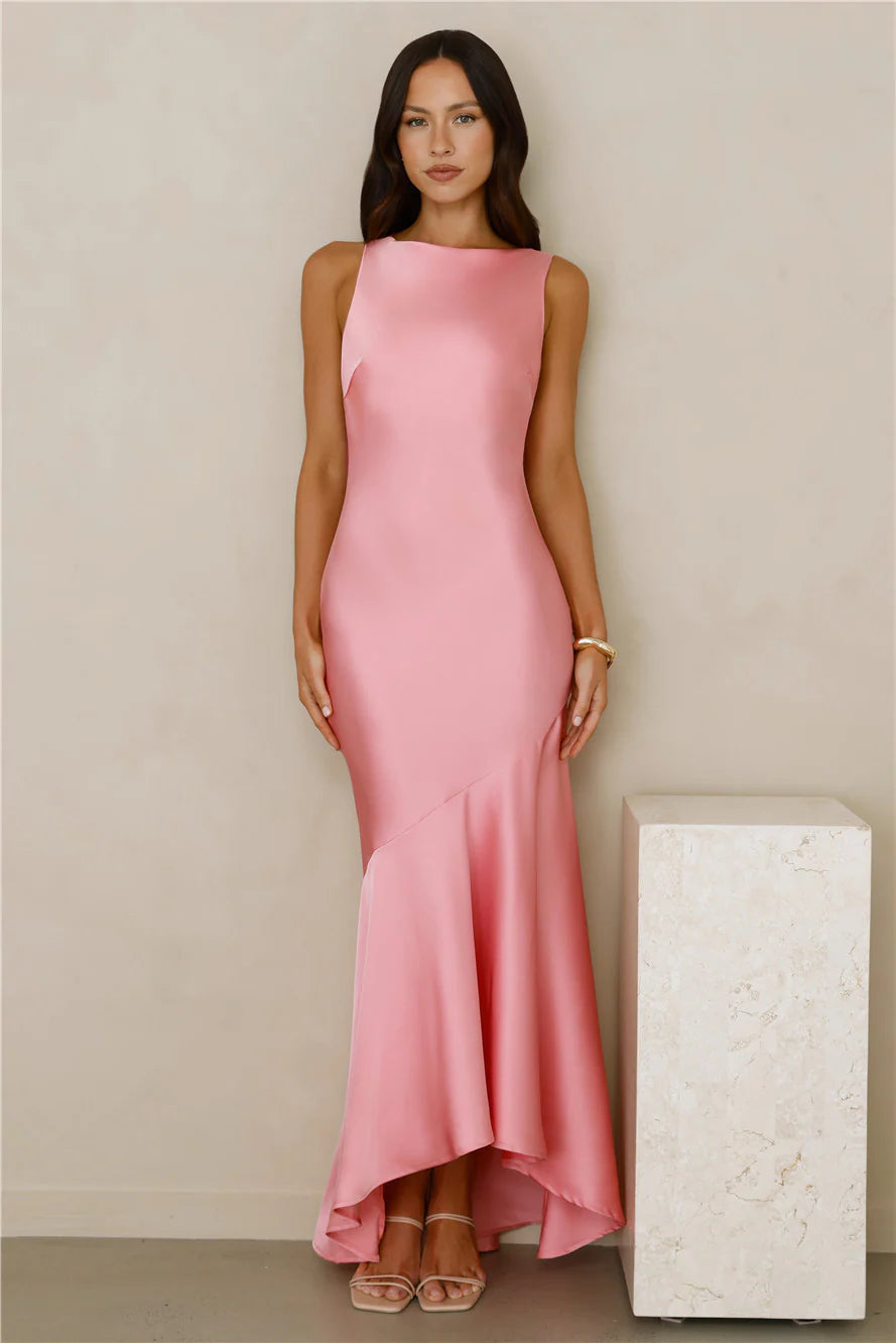 Bespoke Beauty Satin Maxi Dress Pink