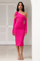 Fine Night Out Long Sleeve Midi Dress Fuchsia