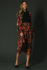 Sylvie Tiered Midi Dress | Black Multi