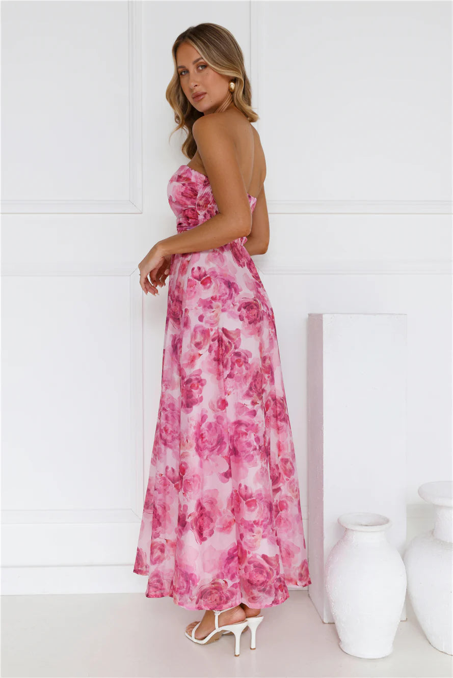 Flower Fields Strapless Maxi Dress Pink