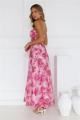 Flower Fields Strapless Maxi Dress Pink