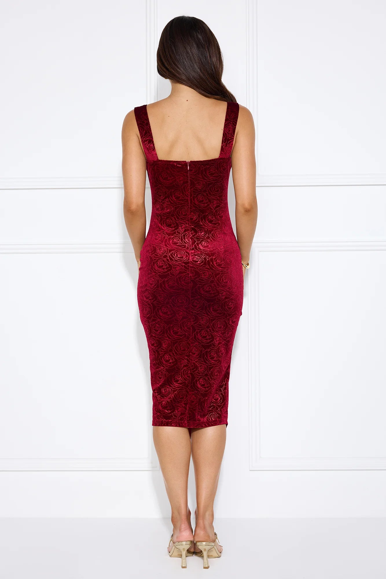 Dream Big Velvet Midi Dress Burgundy