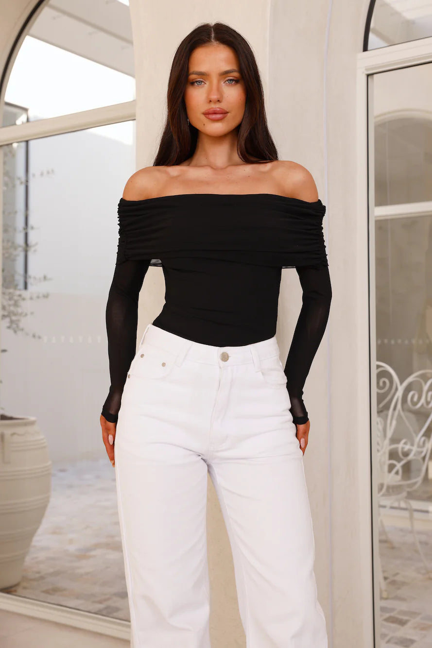 Chérie Off Shoulder Mesh Bodysuit Black