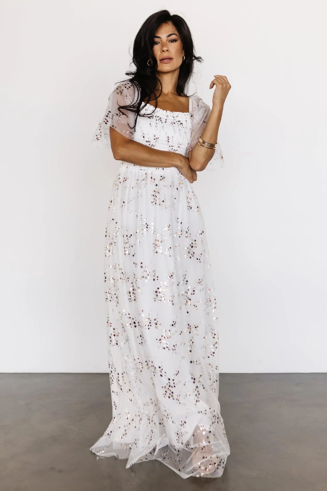 Cassandra Tulle Maxi Dress | Metallic White