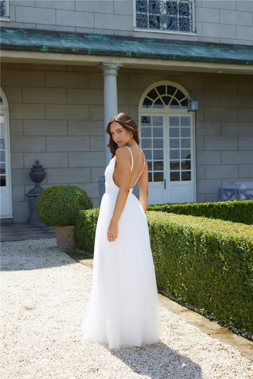 Glistening Moments Tulle Maxi Dress White