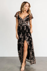 Corinne Shimmer Maxi Gown | Black + Rose Gold