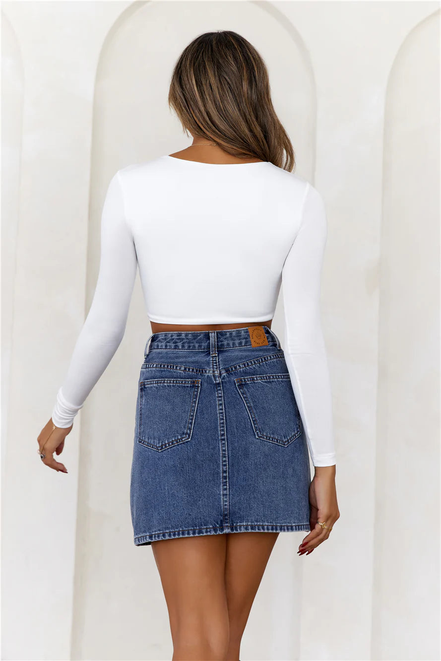 BASE Errands All Day Long Sleeve Crop Top White
