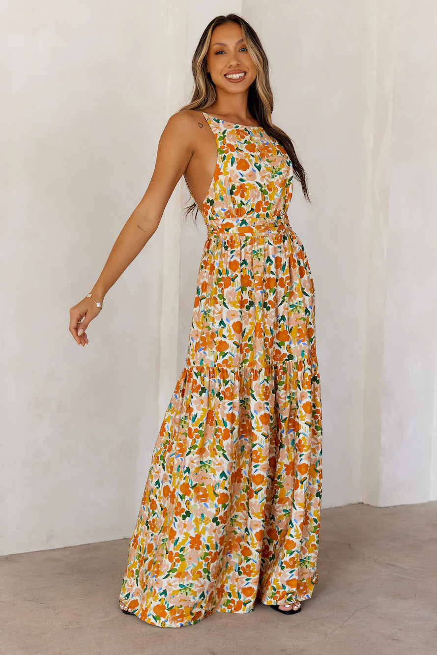 Floral Whispers Maxi Dress Orange