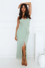 Flaunt It Girl Frill Mesh Maxi Dress Sage