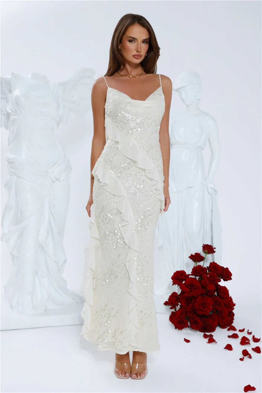 Glitter Gaze Sequin Maxi Dress Cream