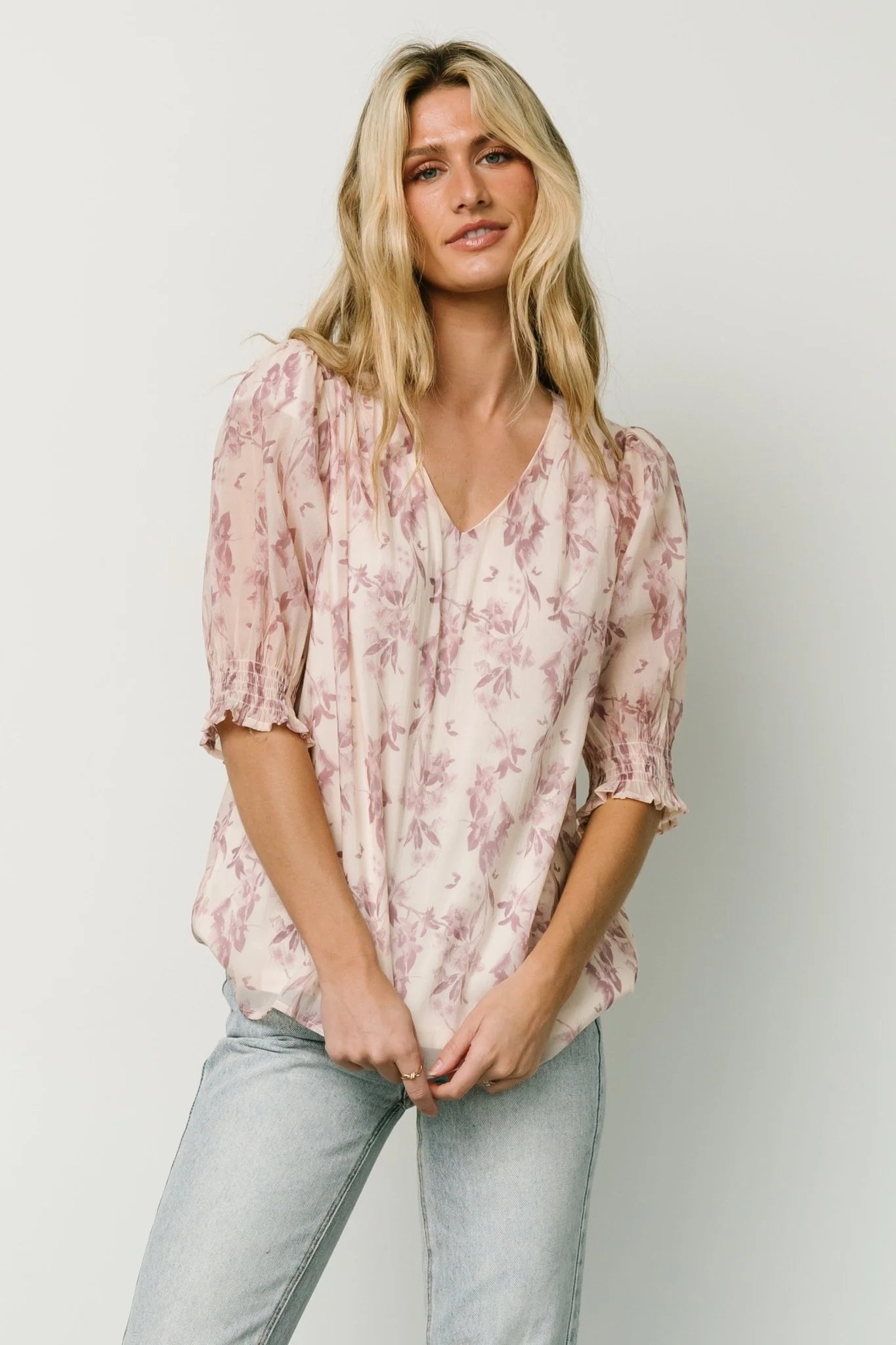 Cordova Top | Beige + Mauve Floral