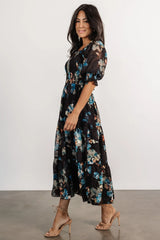 Fabian Jacquard Midi Dress | Black + Blue Multi