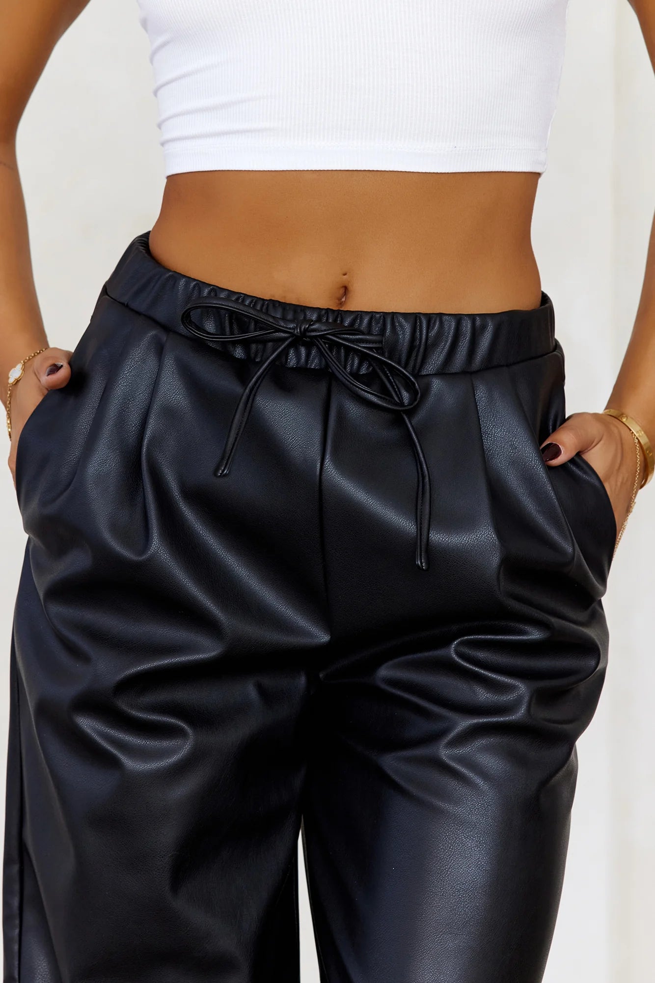 Elevating High Rise Faux Leather Pants Black