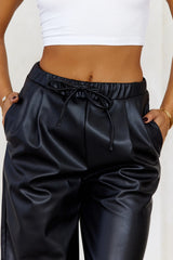 Elevating High Rise Faux Leather Pants Black