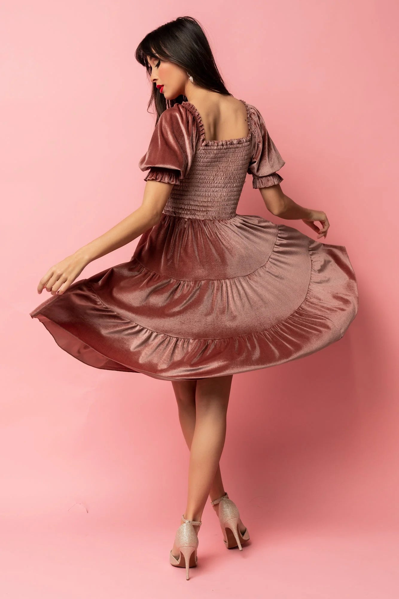 Bliss Smocked Velvet Short Dress | Vintage Rose