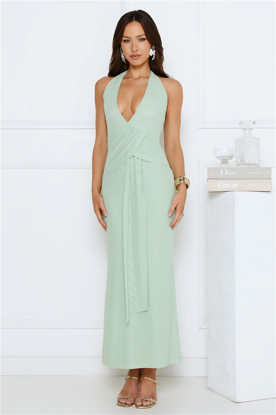 Daily Investment Halter Maxi Dress Sage