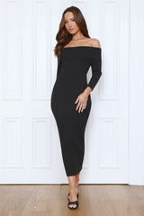 Chilled Luxe Off Shoulder Knit Maxi Dress Black
