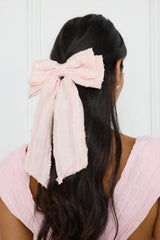 Textured Bow Hair Clip Pink