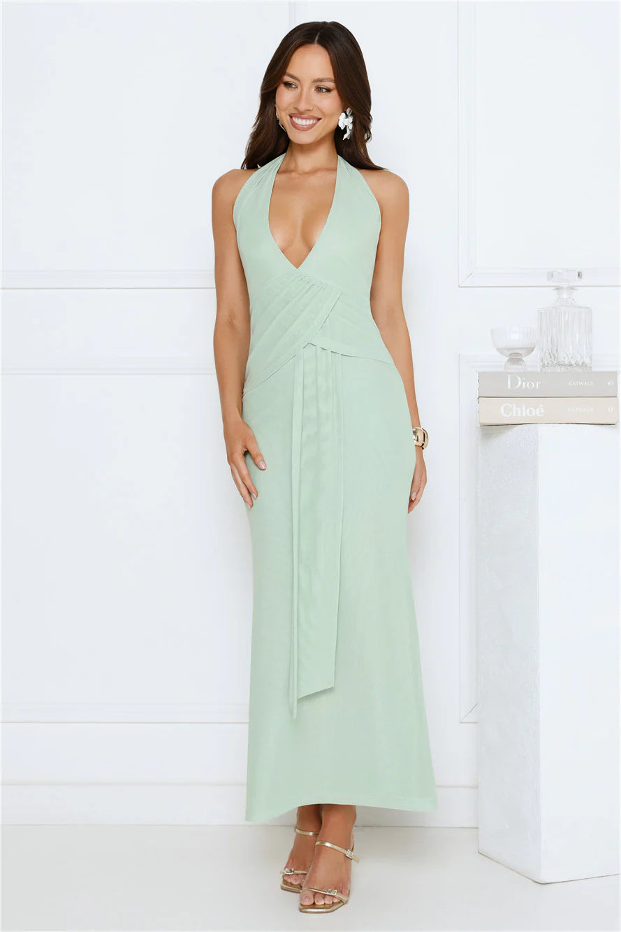 Daily Investment Halter Maxi Dress Sage