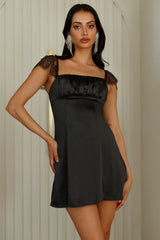 Dainty In The Dark Satin Mini Dress Black