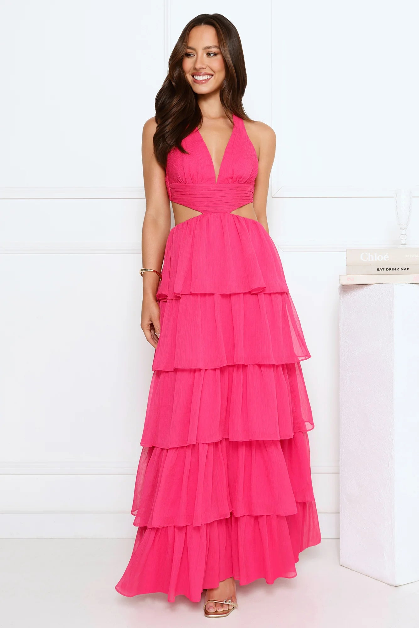 Cascading Romance Maxi Dress Pink