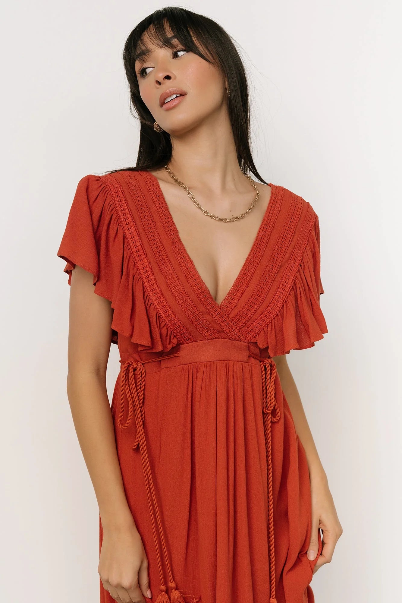 Jennifer Deep V Maxi Dress | Rust