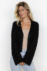 Brigid Pointelle Cardigan | Black