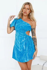 City Night Lights Velvet Mini Dress Blue