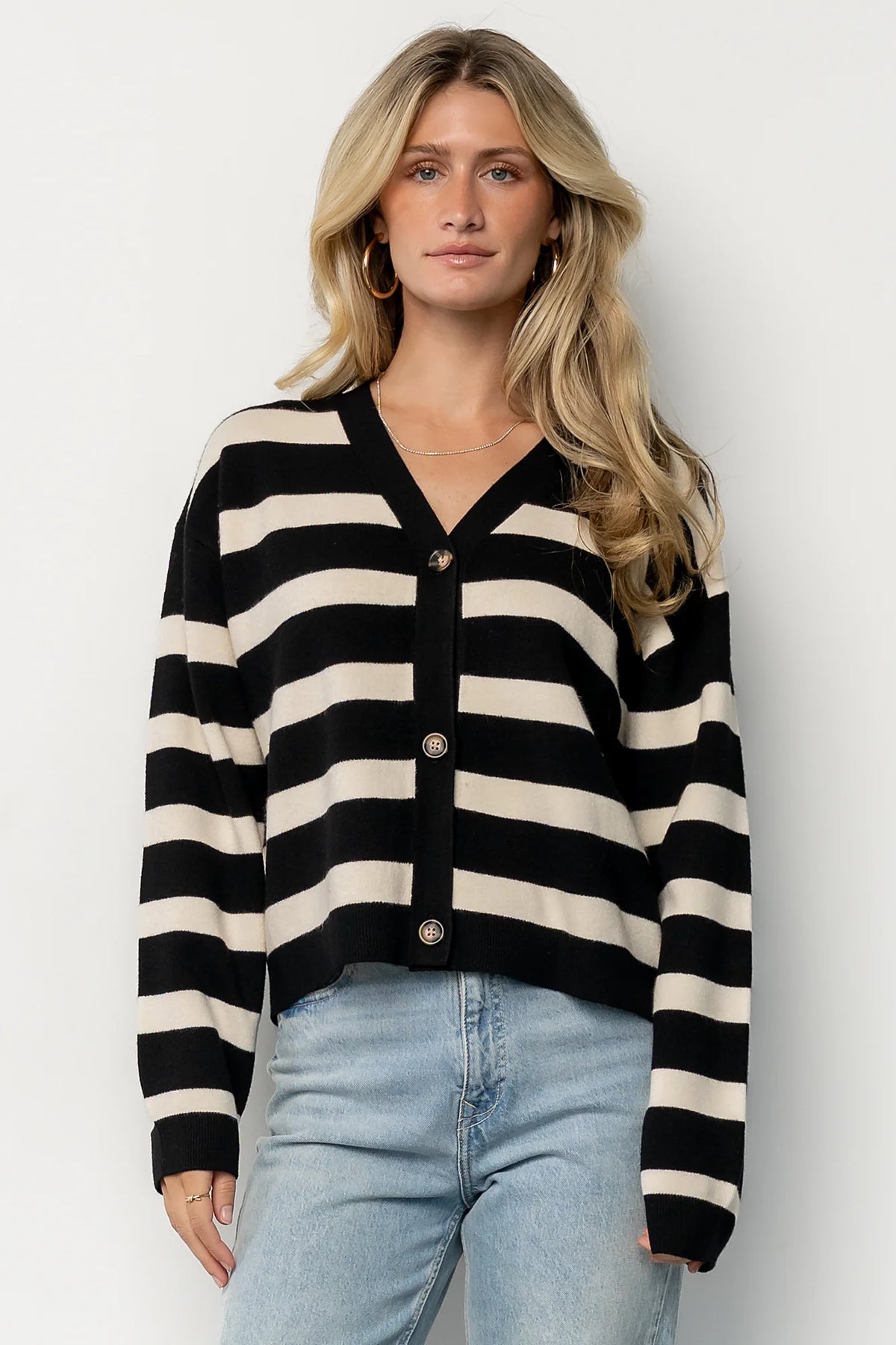 Jaden Striped Cardigan | Black + Ivory