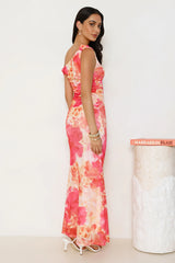 Free Air Mesh Off Shoulder Maxi Dress Pink