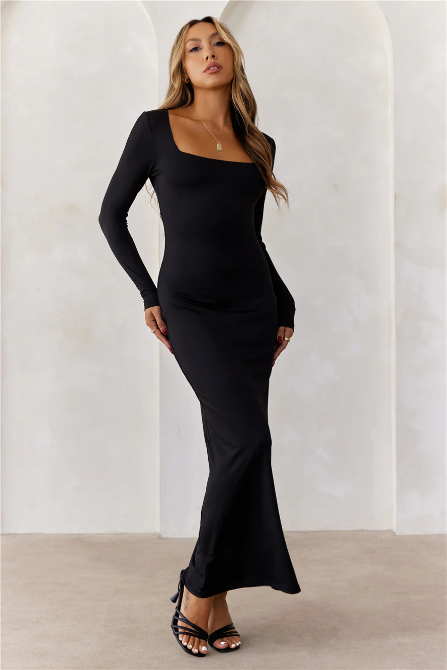 BASE Embrace Shape Long Sleeve Maxi Dress Black