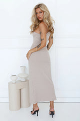 Weekly Wear One Shoulder Ribbed Maxi Dress Light Brown