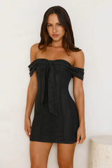 Dainty Number Off Shoulder Lace Mini Dress Black