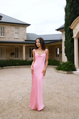 The Penelope Cowl Satin Maxi Dress Candy