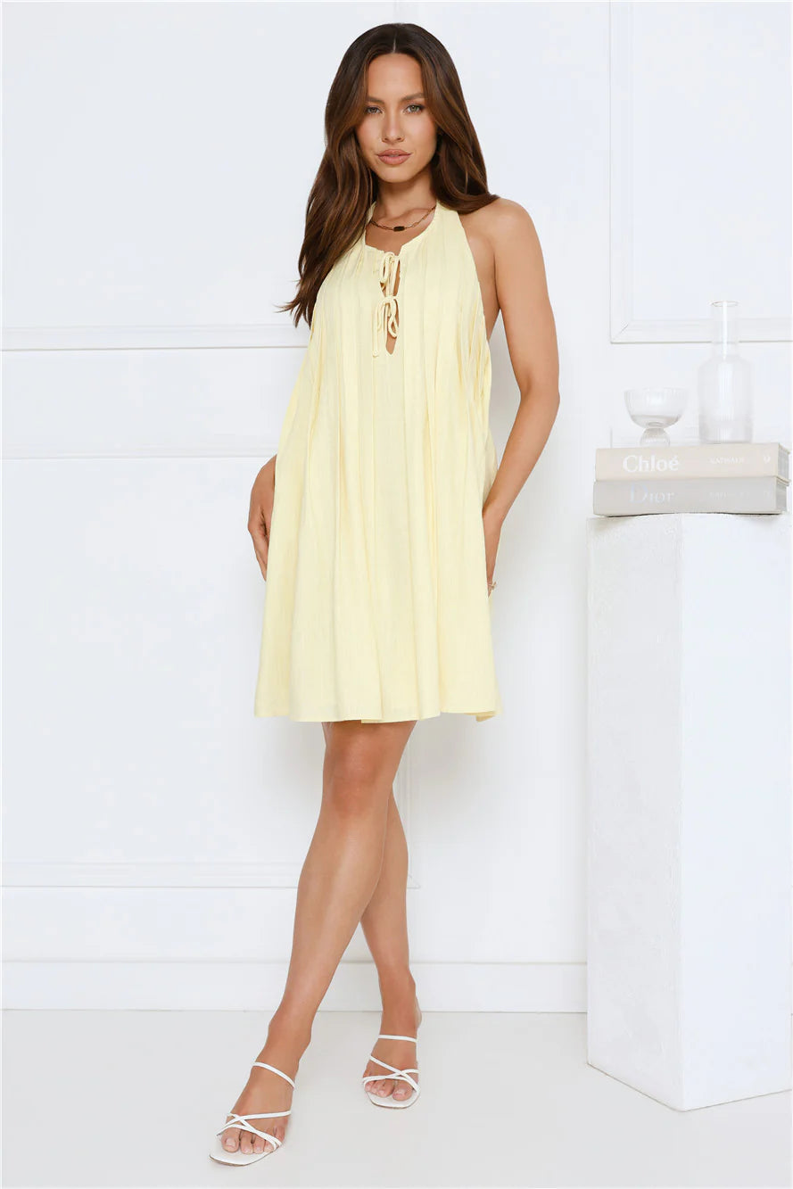 Dreamy Kisses Halter Mini Dress Yellow