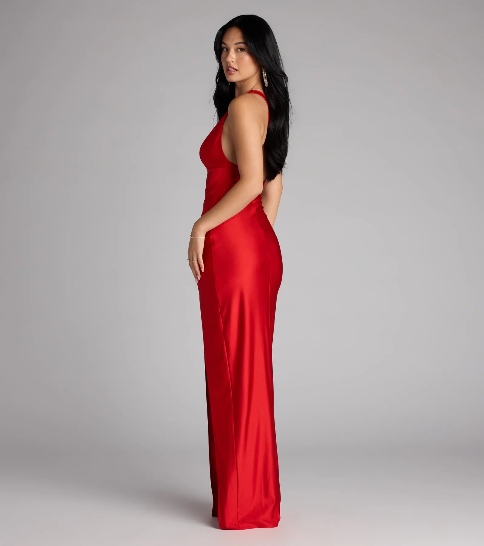 Jenn V-Neck Strappy Back Slit Long Formal Dress