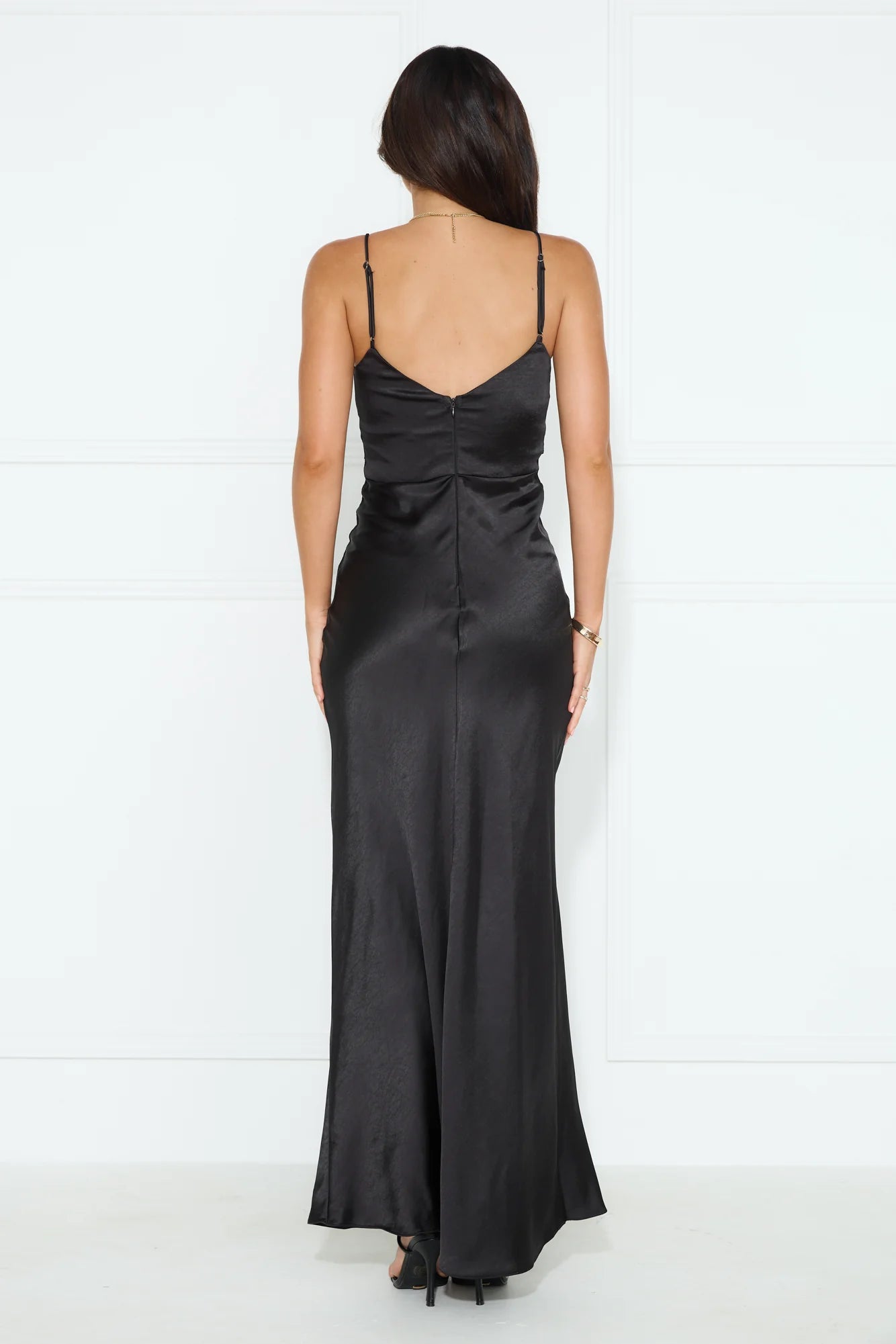 Getaway Events Satin Lace Maxi Dress Black