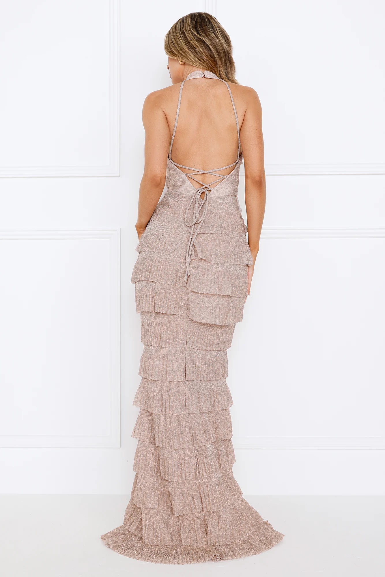 Bedazzled Babe Halter Maxi Dress Champagne