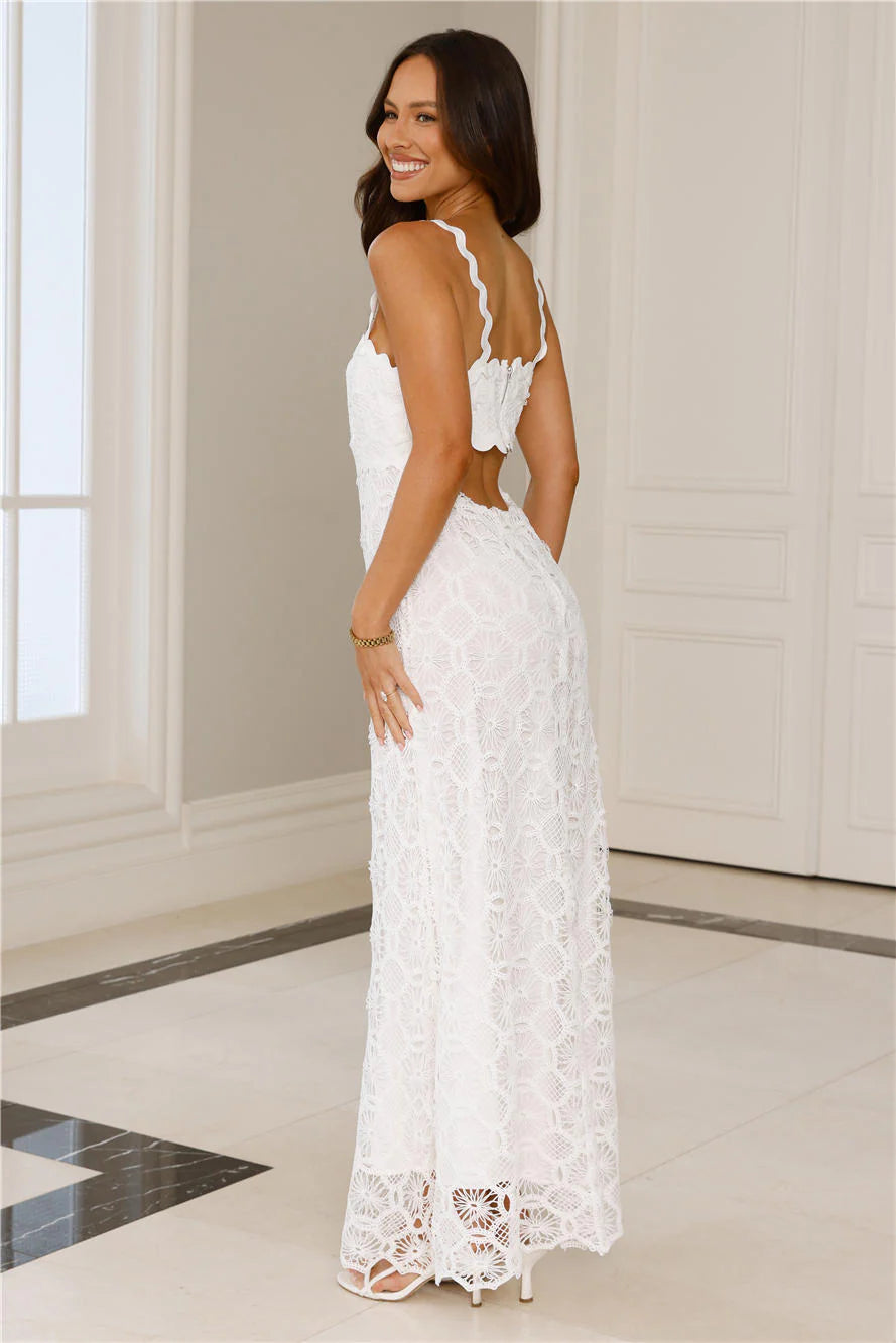 Catching Up Embroidered Maxi Dress White