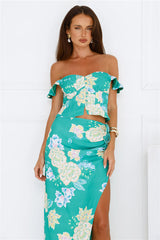 Citrus Wildflowers Off Shoulder Top Green