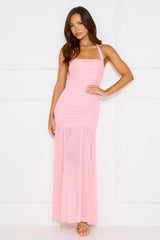 Aveline Halter Mesh Maxi Dress Pink
