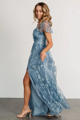 Corinne Shimmer Maxi Gown | Slate Blue